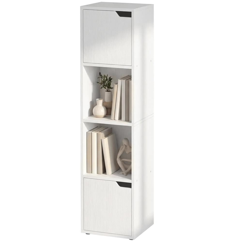 HOMCOM Narrow Bookcase, 4-Tier Bookshelf, Storage Cabinet with doors for Living Room, Bedroom Additional View 20