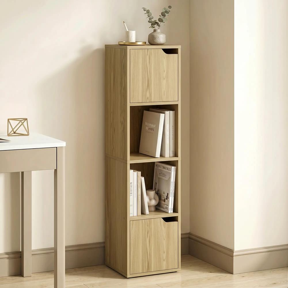 HOMCOM Narrow Bookcase, 4-Tier Bookshelf, Storage Cabinet with doors for Living Room, Bedroom Additional View 2