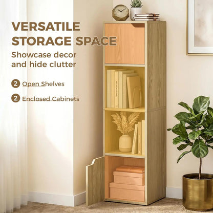 HOMCOM Narrow Bookcase, 4-Tier Bookshelf, Storage Cabinet with doors for Living Room, Bedroom Additional View 4