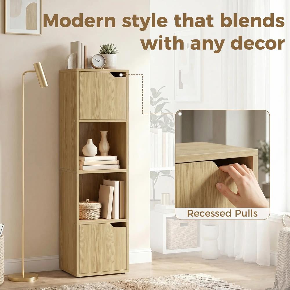 HOMCOM Narrow Bookcase, 4-Tier Bookshelf, Storage Cabinet with doors for Living Room, Bedroom Additional View 5