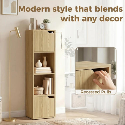 HOMCOM Narrow Bookcase, 4-Tier Bookshelf, Storage Cabinet with doors for Living Room, Bedroom Additional View 5