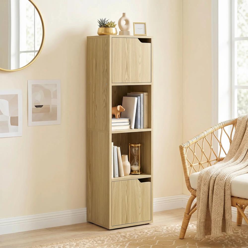 HOMCOM Narrow Bookcase, 4-Tier Bookshelf, Storage Cabinet with doors for Living Room, Bedroom Additional View 6