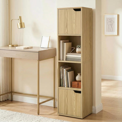 HOMCOM Narrow Bookcase, 4-Tier Bookshelf, Storage Cabinet with doors for Living Room, Bedroom Additional View 8