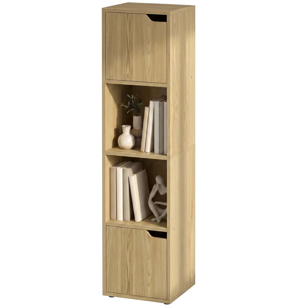 HOMCOM Narrow Bookcase, 4-Tier Bookshelf, Storage Cabinet with doors for Living Room, Bedroom Additional View 9