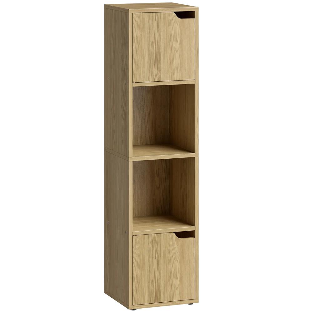 HOMCOM Narrow Bookcase, 4-Tier Bookshelf, Storage Cabinet with doors for Living Room, Bedroom
