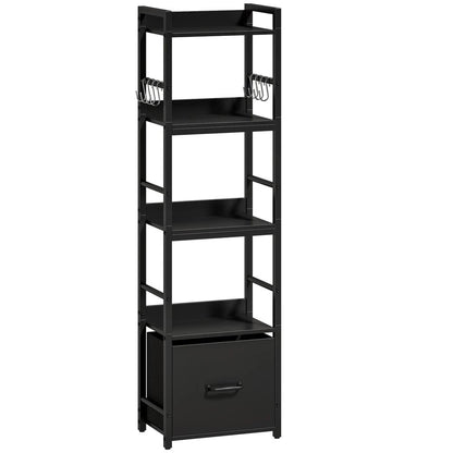 HOMCOM 4-Tier Bookshelf, Narrow Bookcase with Drawer, 8 Hooks, Metal Frame Additional View 12