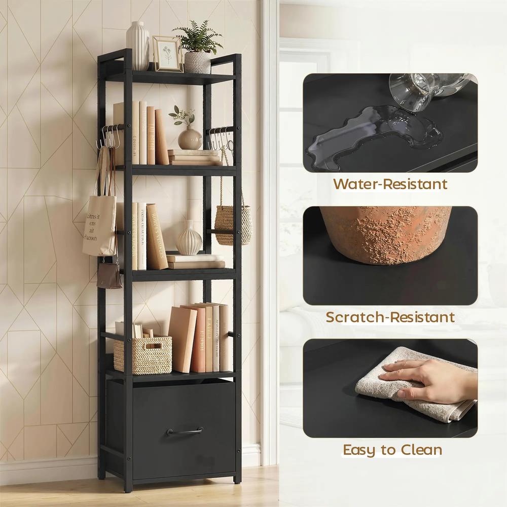 HOMCOM 4-Tier Bookshelf, Narrow Bookcase with Drawer, 8 Hooks, Metal Frame Additional View 18