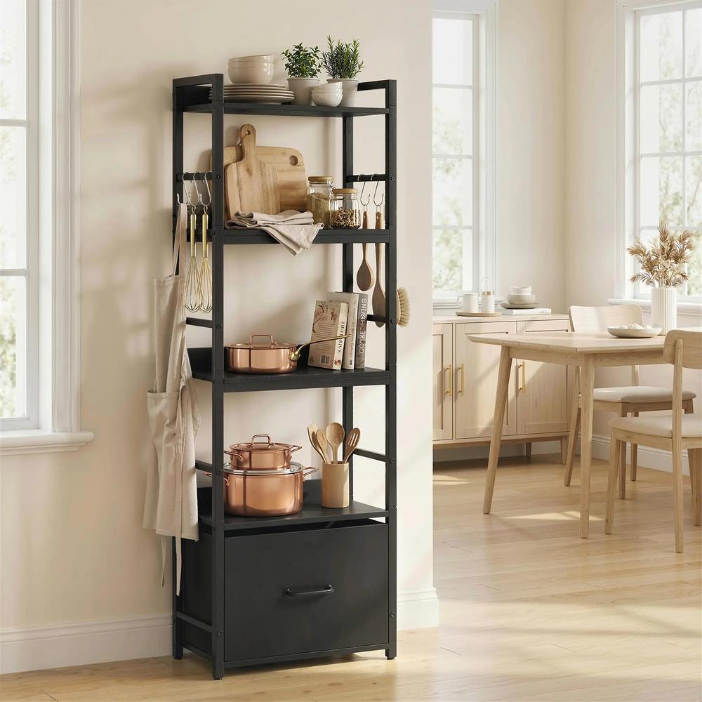 HOMCOM 4-Tier Bookshelf, Narrow Bookcase with Drawer, 8 Hooks, Metal Frame Additional View 20