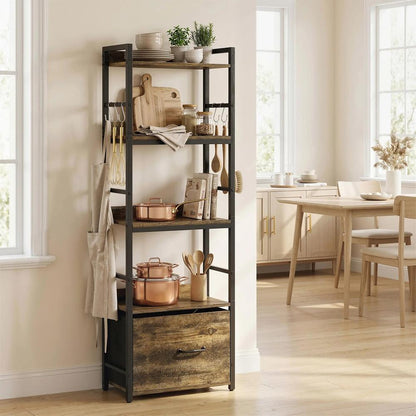 HOMCOM 4-Tier Bookshelf, Narrow Bookcase with Drawer, 8 Hooks, Metal Frame Additional View 9