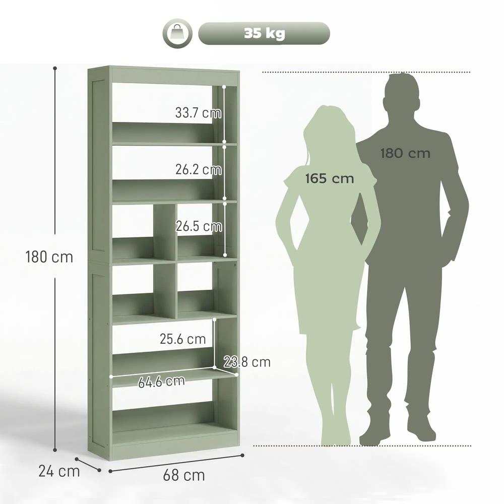 HOMCOM Bookcase, S-Shaped Wooden Bookshelf, 5/6 Tiers Freestanding Storage Shelf, Home Office Decorative Display Stand Rack, 24D x 60W x 184.5H Additional View 5