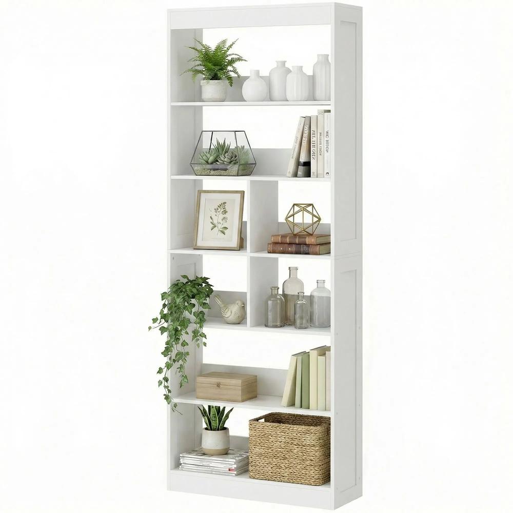 HOMCOM Bookcase, 6-Tier Bookshelf with Open Storage Shelves, Cubes, 180 cm Tall Display Shelf with Anti-Tipping Design, White Additional View 11