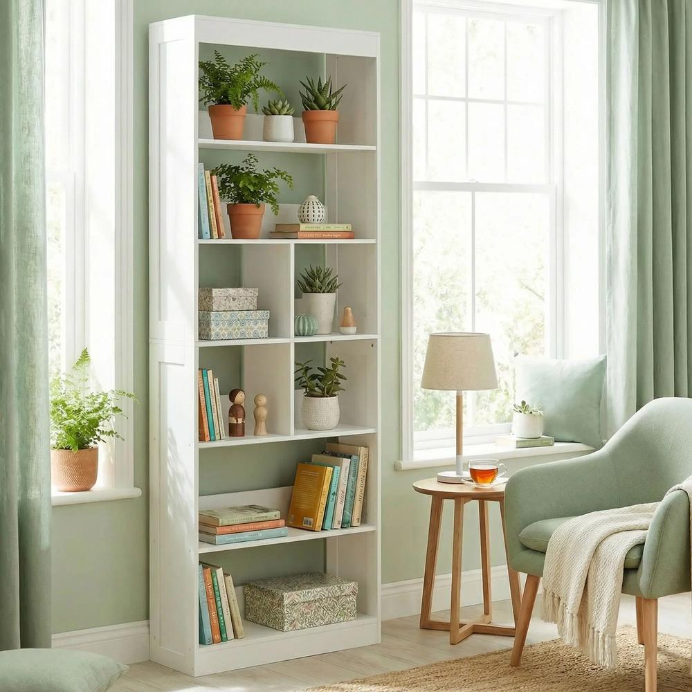 HOMCOM Bookcase, 6-Tier Bookshelf with Open Storage Shelves, Cubes, 180 cm Tall Display Shelf with Anti-Tipping Design, White Additional View 2