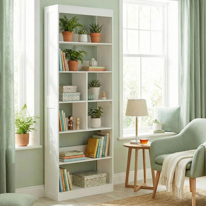 HOMCOM Bookcase, 6-Tier Bookshelf with Open Storage Shelves, Cubes, 180 cm Tall Display Shelf with Anti-Tipping Design, White Additional View 2
