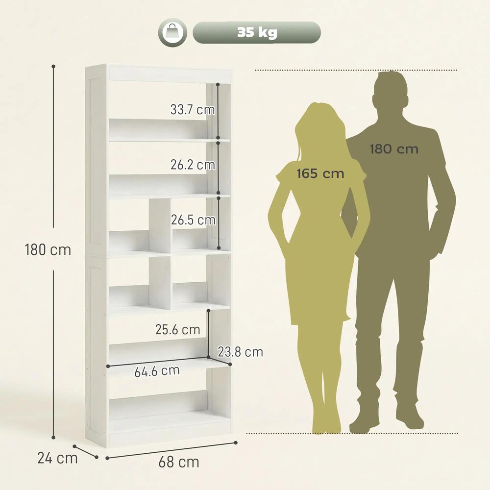 HOMCOM Bookcase, 6-Tier Bookshelf with Open Storage Shelves, Cubes, 180 cm Tall Display Shelf with Anti-Tipping Design, White Additional View 3