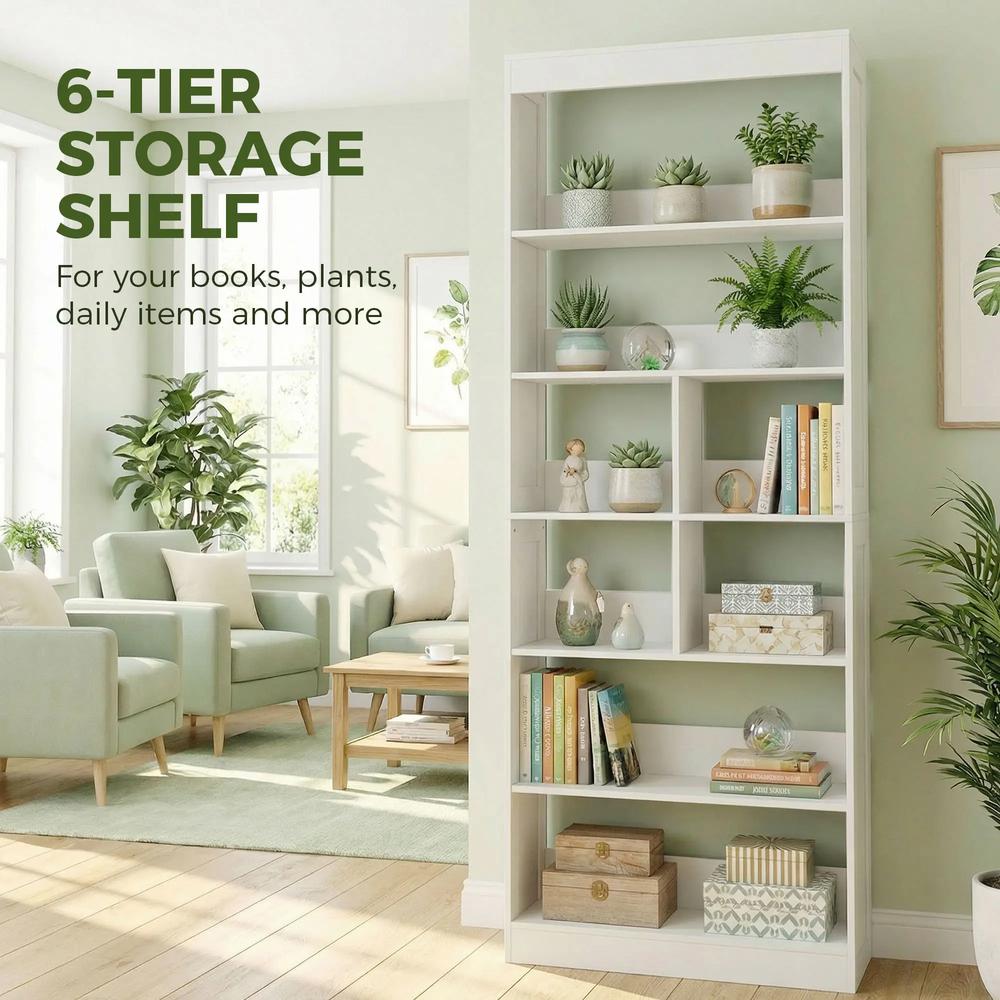 HOMCOM Bookcase, 6-Tier Bookshelf with Open Storage Shelves, Cubes, 180 cm Tall Display Shelf with Anti-Tipping Design, White Additional View 4
