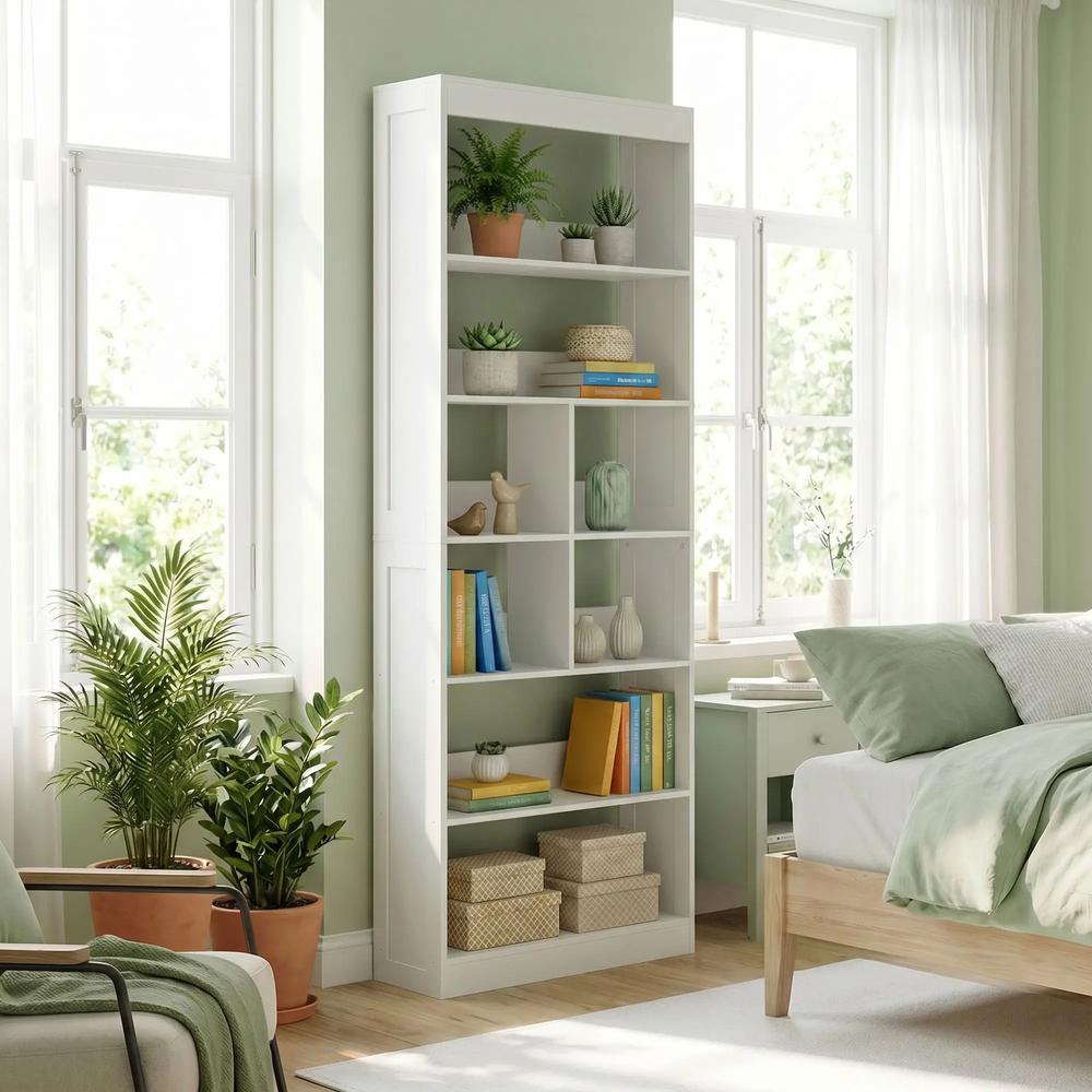 HOMCOM Bookcase, 6-Tier Bookshelf with Open Storage Shelves, Cubes, 180 cm Tall Display Shelf with Anti-Tipping Design, White Additional View 8