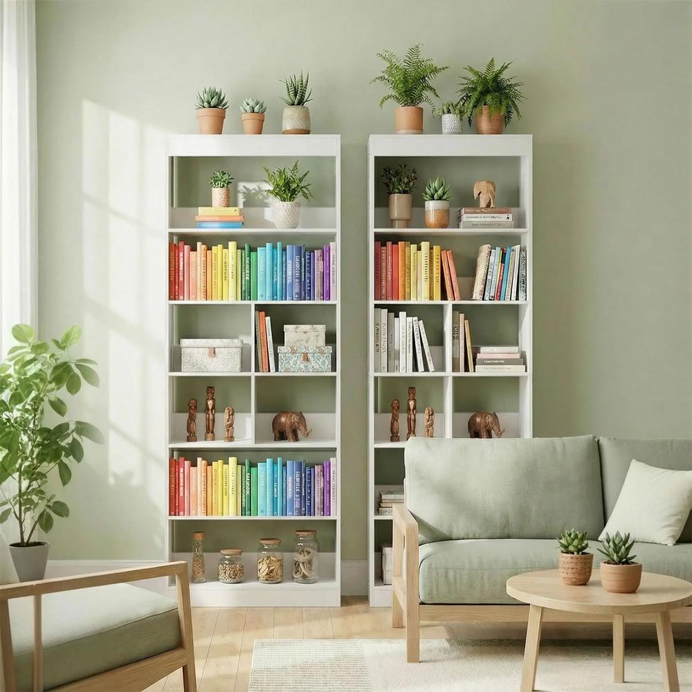 HOMCOM Bookcase, 6-Tier Bookshelf with Open Storage Shelves, Cubes, 180 cm Tall Display Shelf with Anti-Tipping Design, White Additional View 9
