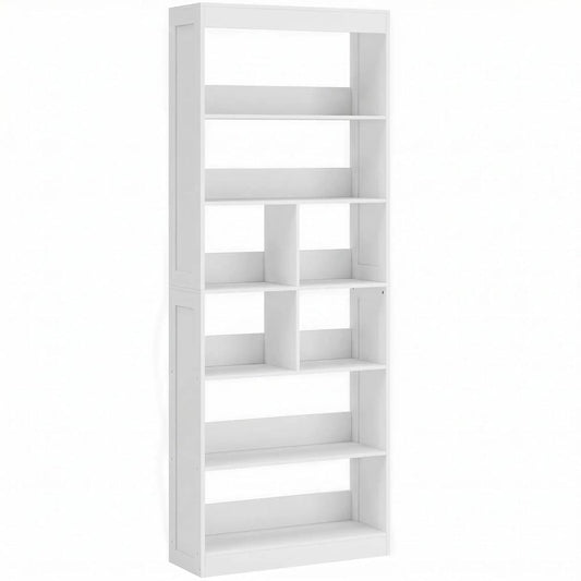 HOMCOM Bookcase, 6-Tier Bookshelf with Open Storage Shelves, Cubes, 180 cm Tall Display Shelf with Anti-Tipping Design, White
