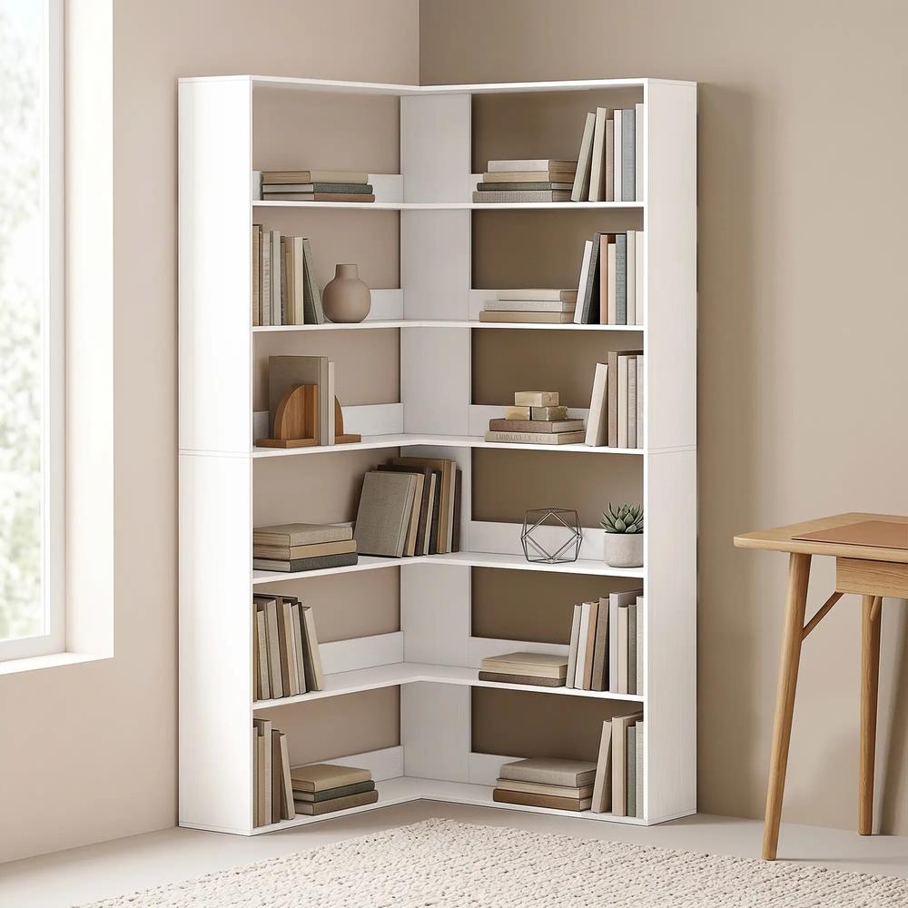 HOMCOM 7 Tiers Bookshelf, L-Shaped Corner Bookcase with Anti-Slip Rear Guard Additional View 14