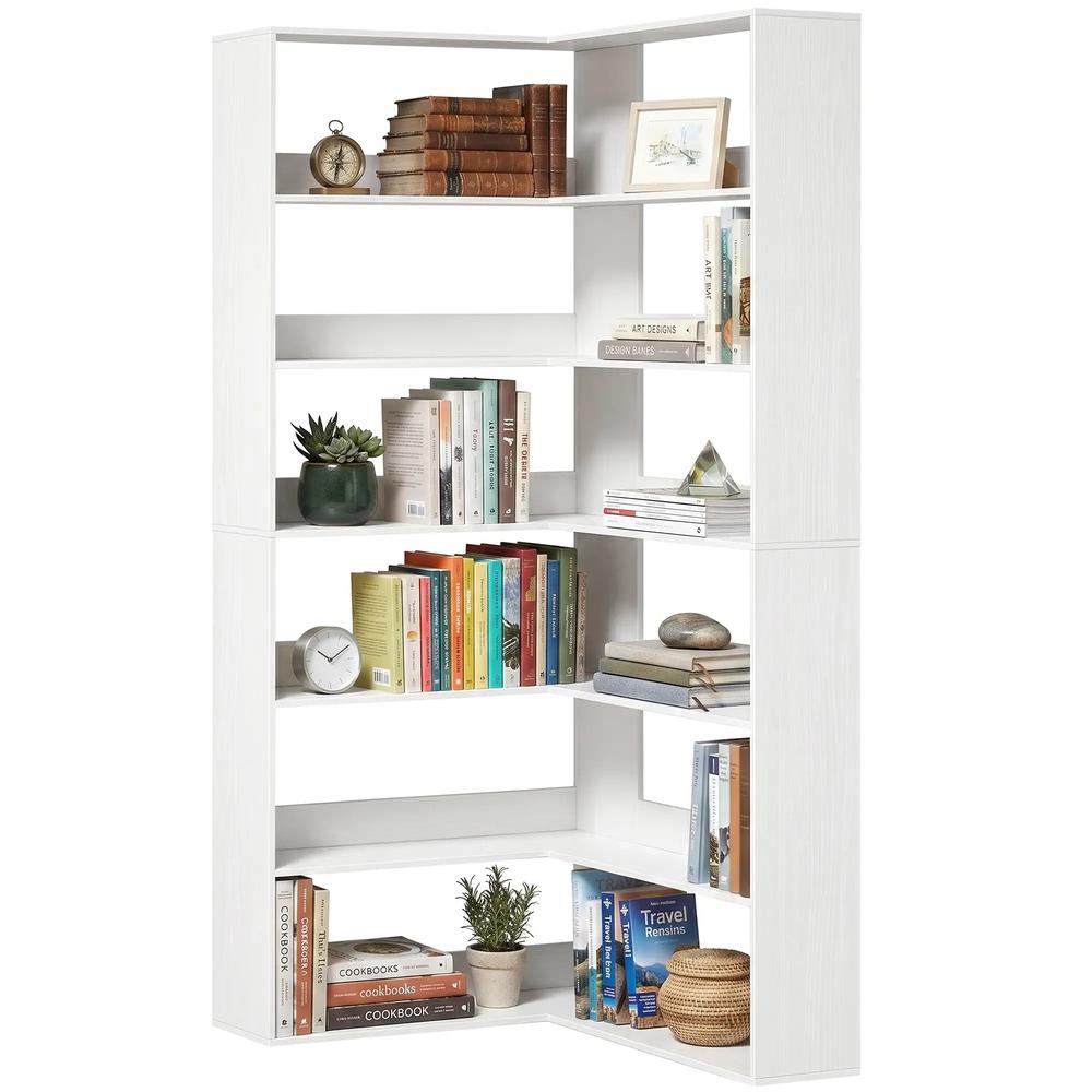 HOMCOM 7 Tiers Bookshelf, L-Shaped Corner Bookcase with Anti-Slip Rear Guard Additional View 15