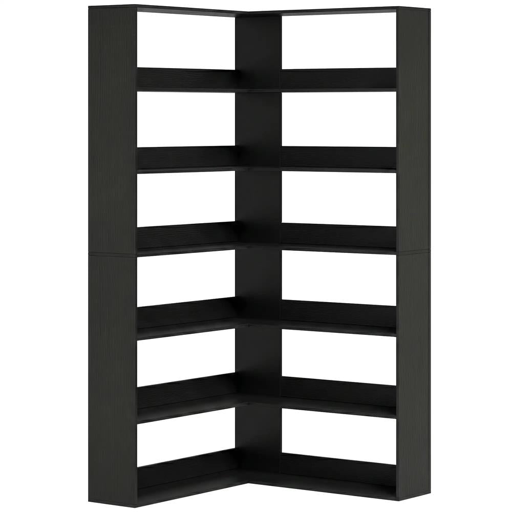 HOMCOM 7 Tiers Bookshelf, L-Shaped Corner Bookcase with Anti-Slip Rear Guard Additional View 16