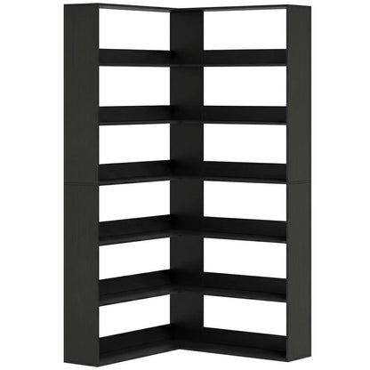 HOMCOM 7 Tiers Bookshelf, L-Shaped Corner Bookcase with Anti-Slip Rear Guard Additional View 16