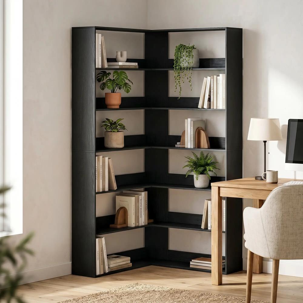 HOMCOM 7 Tiers Bookshelf, L-Shaped Corner Bookcase with Anti-Slip Rear Guard Additional View 17
