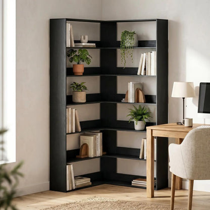 HOMCOM 7 Tiers Bookshelf, L-Shaped Corner Bookcase with Anti-Slip Rear Guard Additional View 17