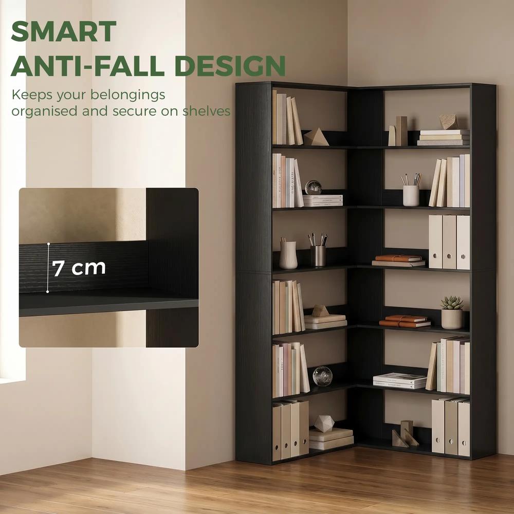 HOMCOM 7 Tiers Bookshelf, L-Shaped Corner Bookcase with Anti-Slip Rear Guard Additional View 21