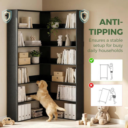 HOMCOM 7 Tiers Bookshelf, L-Shaped Corner Bookcase with Anti-Slip Rear Guard Additional View 22
