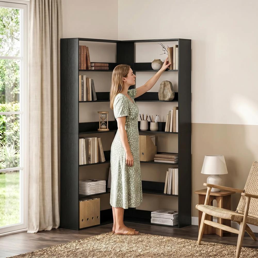 HOMCOM 7 Tiers Bookshelf, L-Shaped Corner Bookcase with Anti-Slip Rear Guard Additional View 23
