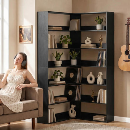 HOMCOM 7 Tiers Bookshelf, L-Shaped Corner Bookcase with Anti-Slip Rear Guard Additional View 24