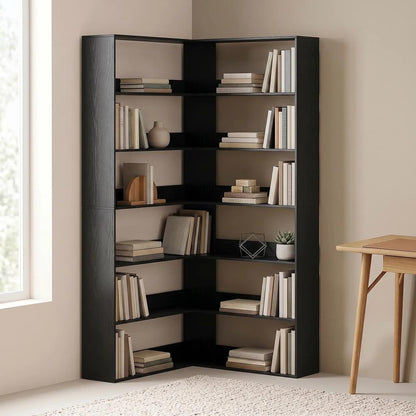 HOMCOM 7 Tiers Bookshelf, L-Shaped Corner Bookcase with Anti-Slip Rear Guard Additional View 29