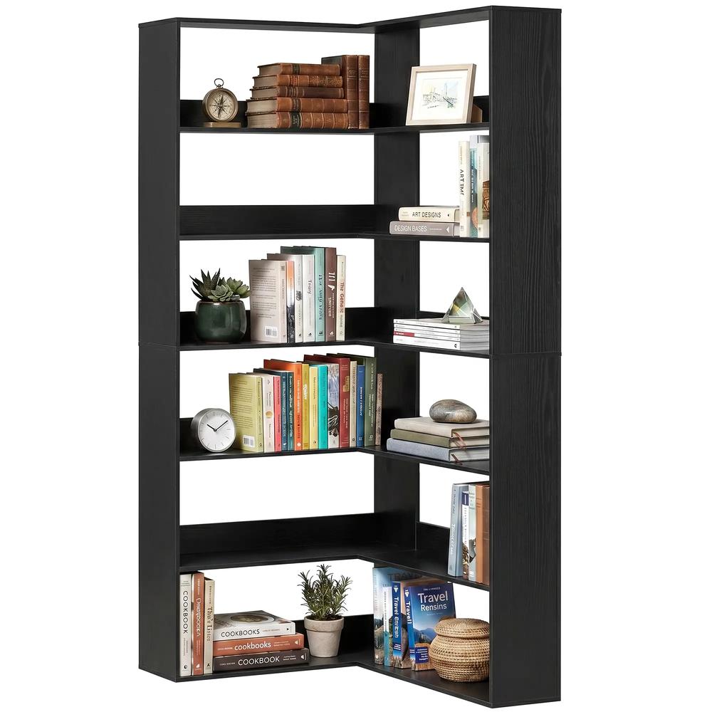 HOMCOM 7 Tiers Bookshelf, L-Shaped Corner Bookcase with Anti-Slip Rear Guard Additional View 30