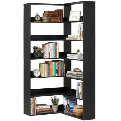 HOMCOM 7 Tiers Bookshelf, L-Shaped Corner Bookcase with Anti-Slip Rear Guard Additional View 30