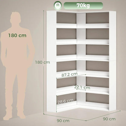 HOMCOM 7 Tiers Bookshelf, L-Shaped Corner Bookcase with Anti-Slip Rear Guard Additional View 3