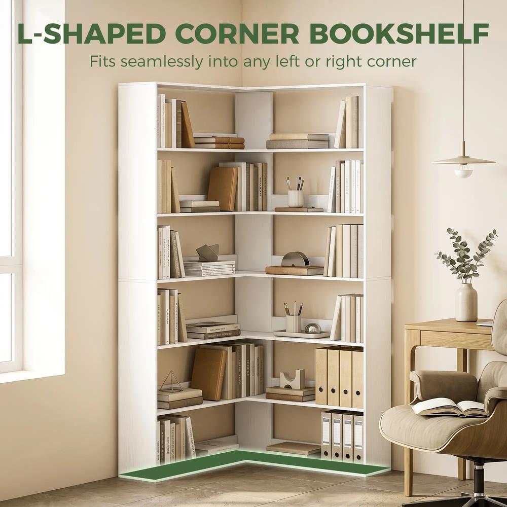 HOMCOM 7 Tiers Bookshelf, L-Shaped Corner Bookcase with Anti-Slip Rear Guard Additional View 4