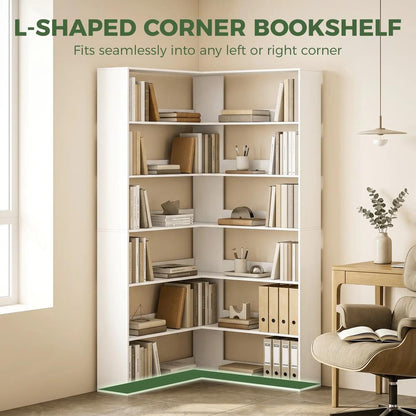 HOMCOM 7 Tiers Bookshelf, L-Shaped Corner Bookcase with Anti-Slip Rear Guard Additional View 4