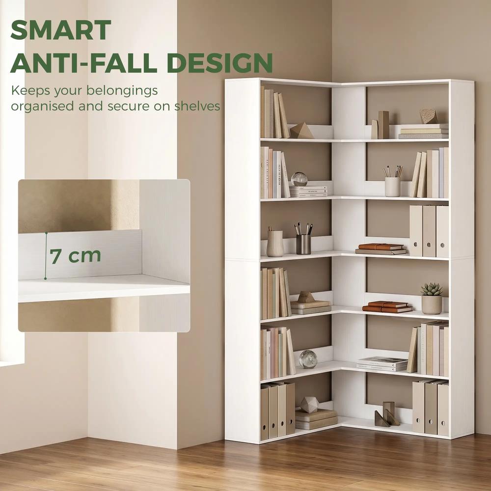 HOMCOM 7 Tiers Bookshelf, L-Shaped Corner Bookcase with Anti-Slip Rear Guard Additional View 6