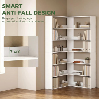 HOMCOM 7 Tiers Bookshelf, L-Shaped Corner Bookcase with Anti-Slip Rear Guard Additional View 6