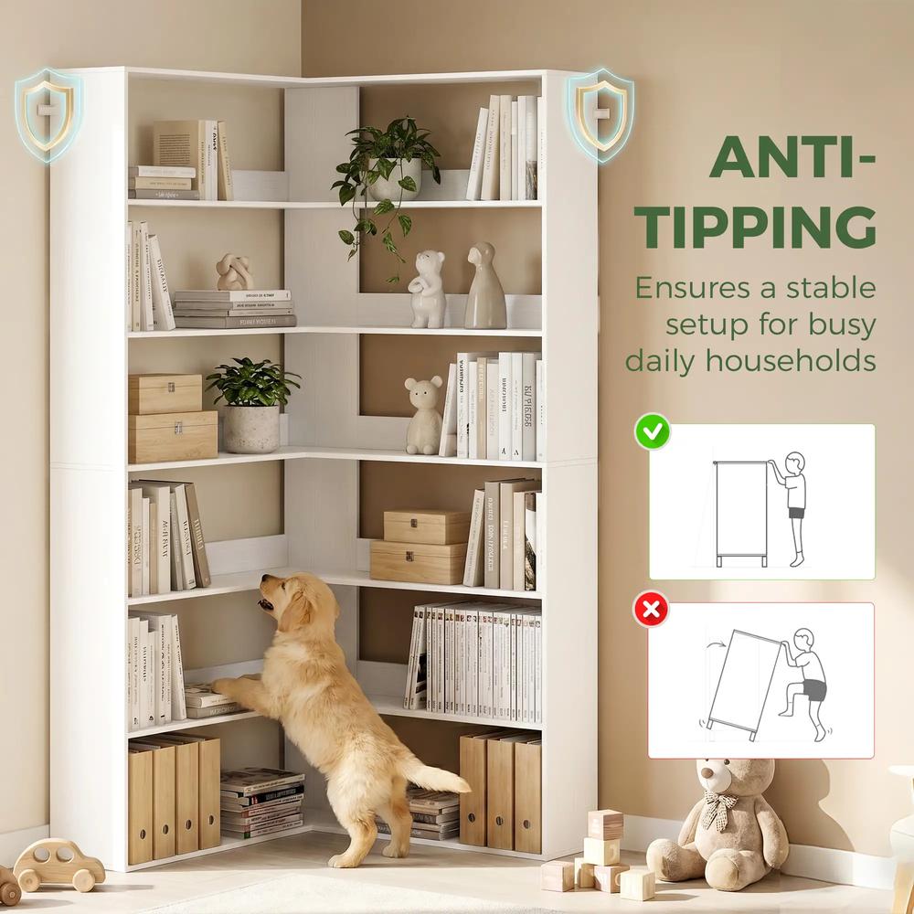 HOMCOM 7 Tiers Bookshelf, L-Shaped Corner Bookcase with Anti-Slip Rear Guard Additional View 7
