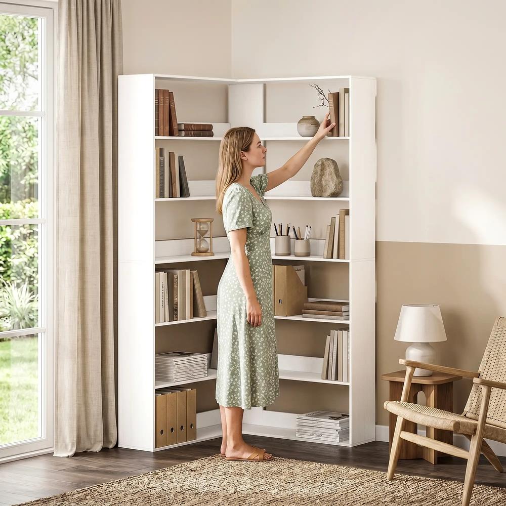 HOMCOM 7 Tiers Bookshelf, L-Shaped Corner Bookcase with Anti-Slip Rear Guard Additional View 8