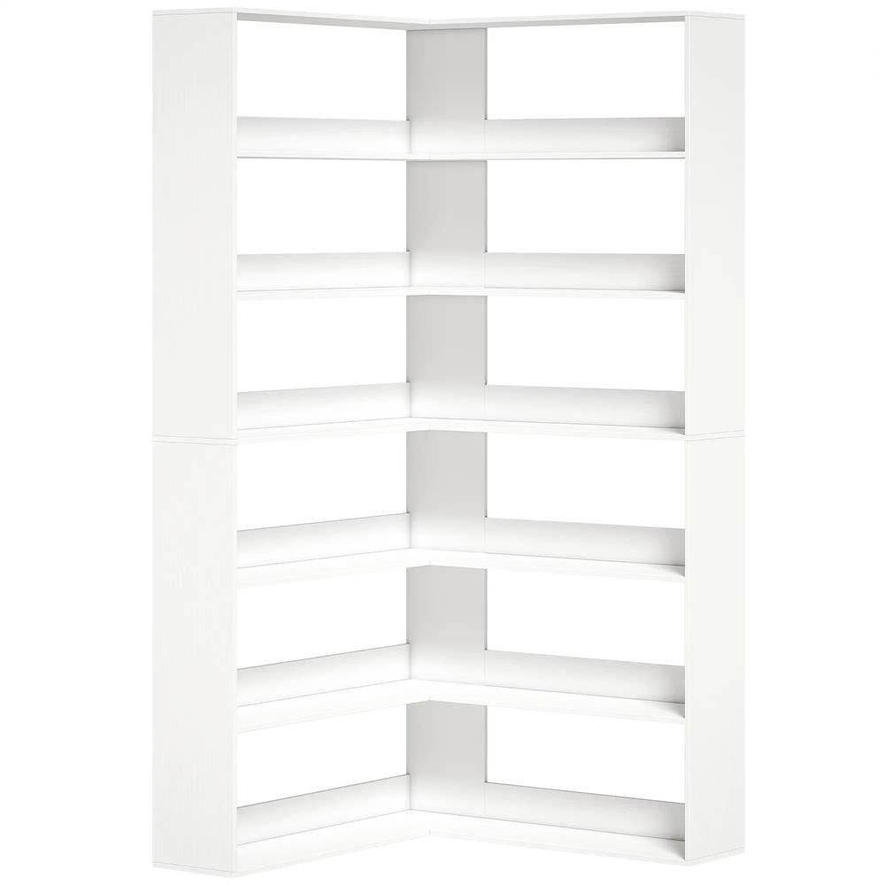 HOMCOM 7 Tiers Bookshelf, L-Shaped Corner Bookcase with Anti-Slip Rear Guard