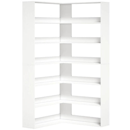 HOMCOM 7 Tiers Bookshelf, L-Shaped Corner Bookcase with Anti-Slip Rear Guard