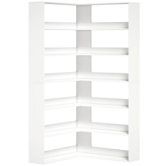 HOMCOM 7 Tiers Bookshelf, L-Shaped Corner Bookcase with Anti-Slip Rear Guard
