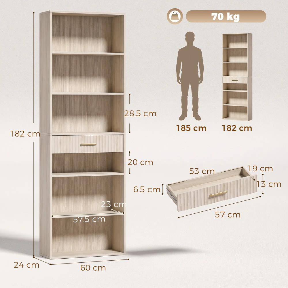 HOMCOM Bookcase Narrow Tall Space-Saving Bookshelf Drawer Open Shelves 60 x 24 x 182 cm Additional View 18