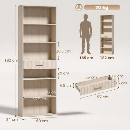 HOMCOM Bookcase Narrow Tall Space-Saving Bookshelf Drawer Open Shelves 60 x 24 x 182 cm Additional View 18