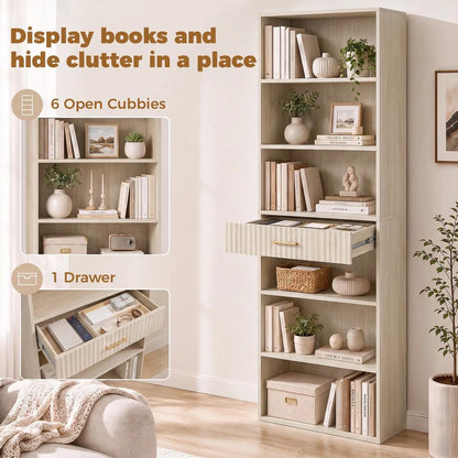 HOMCOM Bookcase Narrow Tall Space-Saving Bookshelf Drawer Open Shelves 60 x 24 x 182 cm Additional View 19