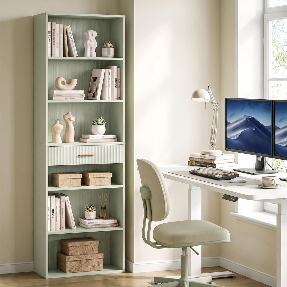 HOMCOM Bookcase Narrow Tall Space-Saving Bookshelf Drawer Open Shelves 60 x 24 x 182 cm Additional View 2