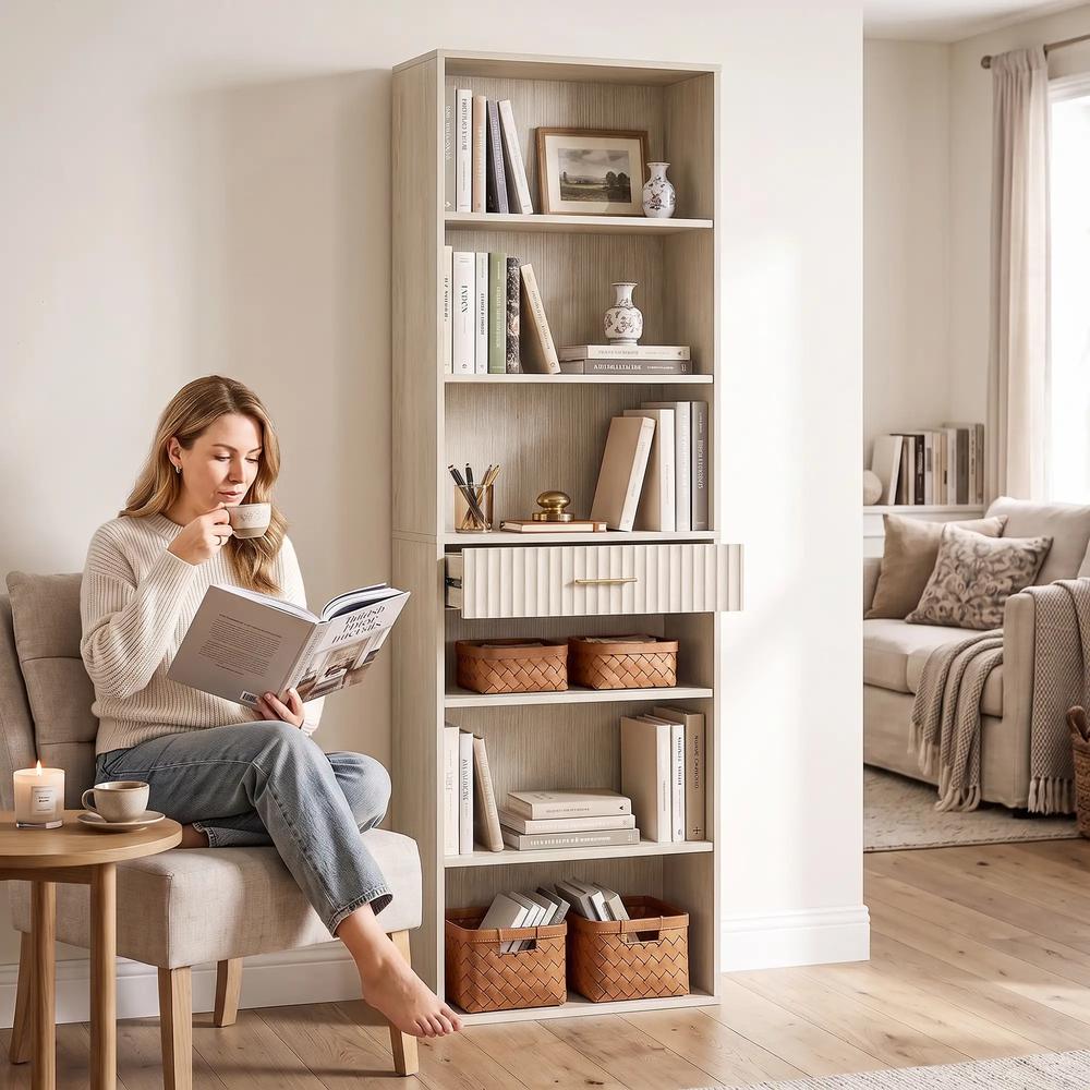 HOMCOM Bookcase Narrow Tall Space-Saving Bookshelf Drawer Open Shelves 60 x 24 x 182 cm Additional View 23